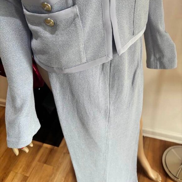 St John designer lavender pants suit orchid 12 jacket tweed buttons embellished - Picture 5 of 6